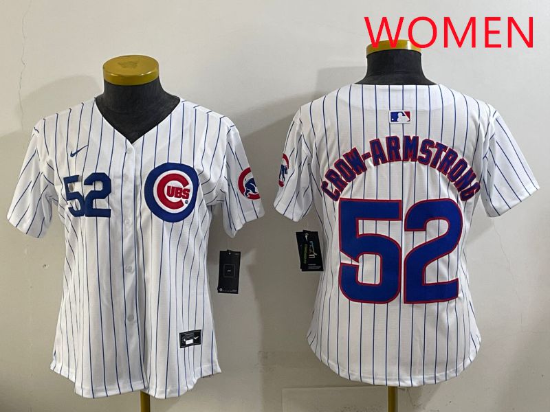 Women 2025 Chicago Cubs 52 Crow-Armstrong White Stripe Game Nike MLB Jersey style 3